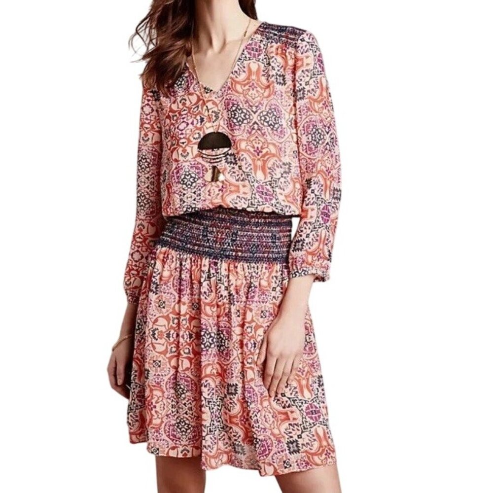 Anthropologie vanessa virginia day tripper boho long sleeve dress size Medium